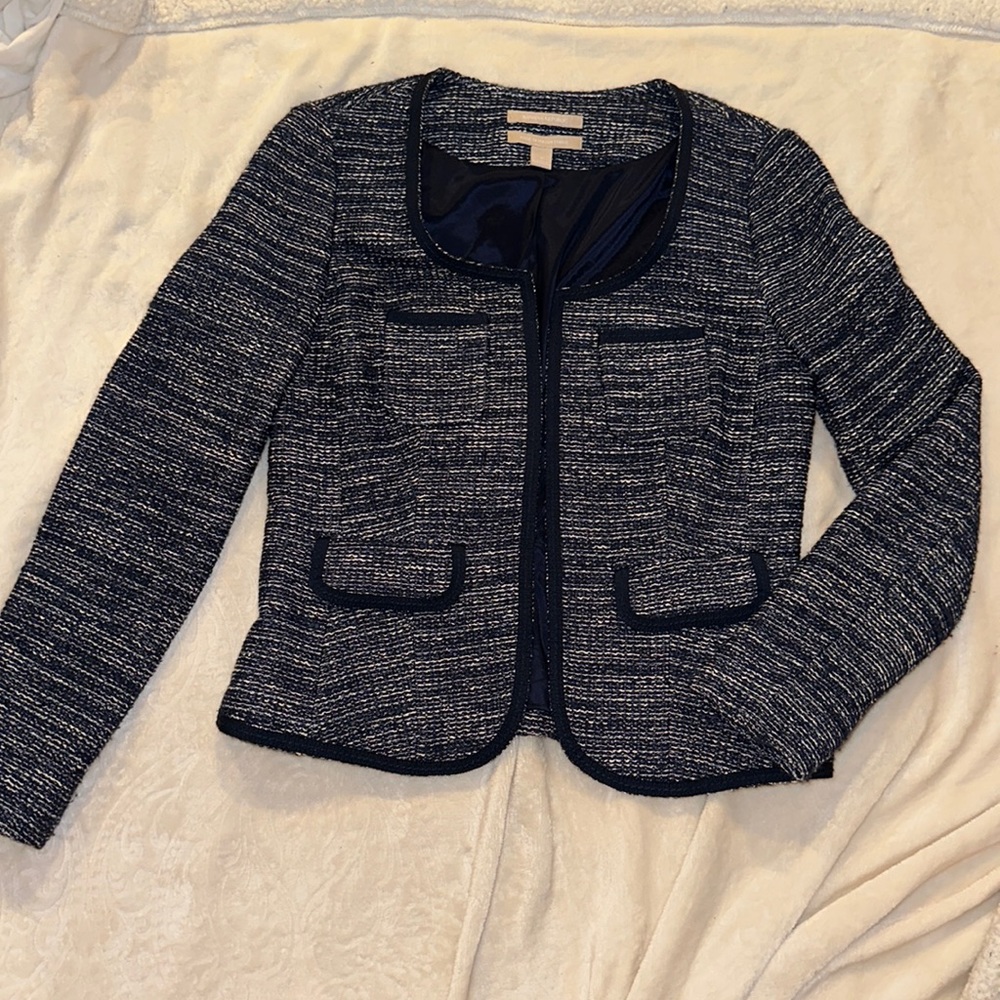 Banana Republic navy and white tweed jacket size 0